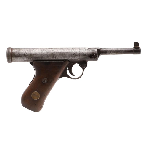 43 - A HAENEL .177 AIR PISTOL. With a short hinged 10.5cm barrel, the body pivoting on the rear of the gr... 