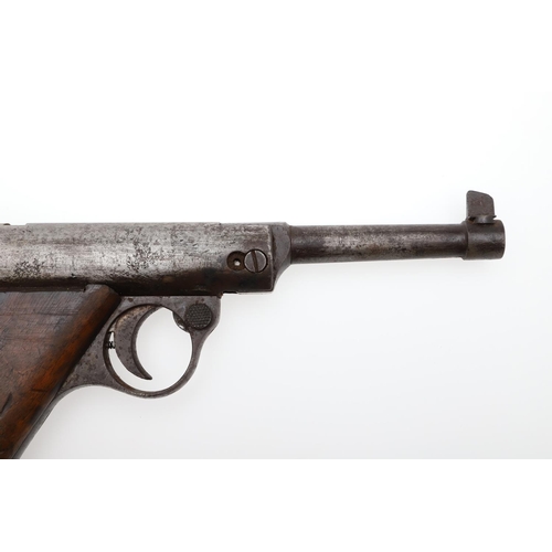 43 - A HAENEL .177 AIR PISTOL. With a short hinged 10.5cm barrel, the body pivoting on the rear of the gr... 