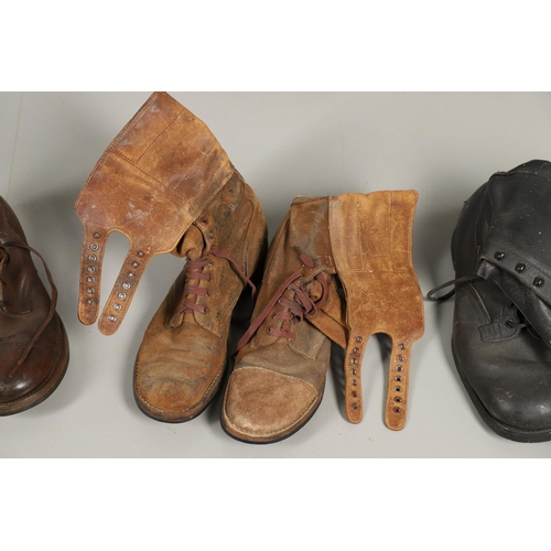 440 - A PAIR OF MILITARY ISSUE HOBNAIL BOOTS AND A COLLECTION OF SIMILAR MILITARY FOOTWEAR. A pair of size... 