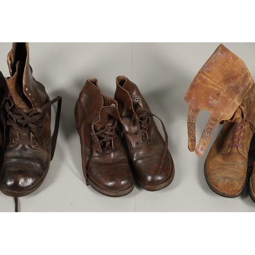 440 - A PAIR OF MILITARY ISSUE HOBNAIL BOOTS AND A COLLECTION OF SIMILAR MILITARY FOOTWEAR. A pair of size... 