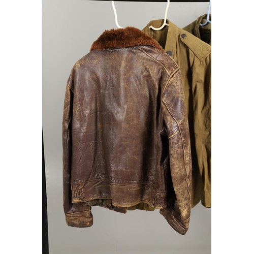 445 - A MID 20TH CENTURY AMERICAN FLYING JACKET, A MODERN N-3B FLYING JACKET AD OTHERS. A brown leather fl... 