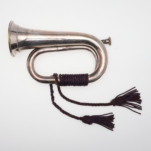 483 - A 38TH WELSH DIVISION PRESENTATION BUGLE. A silver plated bugle by Besson and Co of London, engraved... 