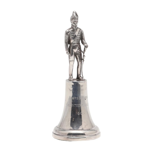 485 - A SMALL SILVER FIGURE OF A SOLDIER IN THE FROME SELWOOD VOLUNTEER CAVALRY BY GARRARDS. A small cast ... 