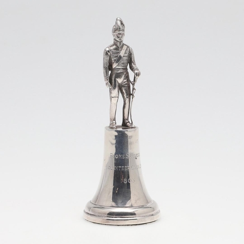 485 - A SMALL SILVER FIGURE OF A SOLDIER IN THE FROME SELWOOD VOLUNTEER CAVALRY BY GARRARDS. A small cast ... 