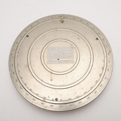 487 - A FIRST WORLD WAR BATTENBURG COURSE INDICATOR FROM SMS HINDENBURG. A base plate for a Battenburg cou... 