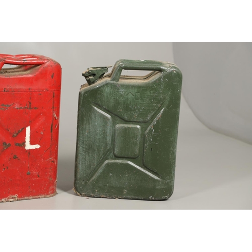 498 - A COLLECTION OF SECOND WORLD WAR AND LATER BRITISH AND AMERICAN JERRY CANS. A red painted jerry can ... 