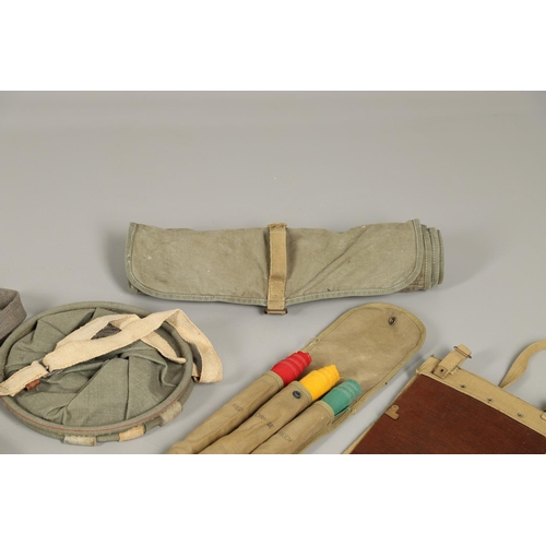 503 - A COLLECTION OF WEBBING AND MILITARY EQUIPMENT, SECOND WORLD WAR AND LATER. A colapsible webbing buc... 