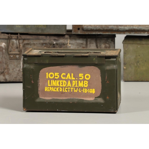 508 - A COLLECTION OF SECOND WORLD WAR AND LATER AMMUNITION BOXES. A collection of ammunition boxes: A cas... 