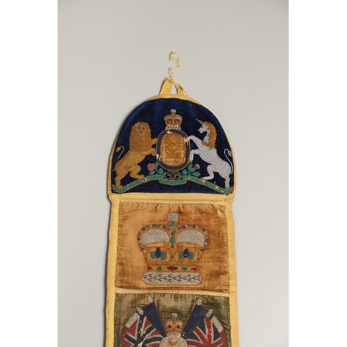 519 - A VICTORIAN BEADWORK BANNER, PROBABLY BY A SOLDIER SERVING IN INDIA. A fine beadwork banner worked w... 