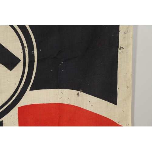 525 - A THIRD REICH WAR VETERANS BANNER OR FLAG. A square printed cotton flag or banner with a swastika ag... 