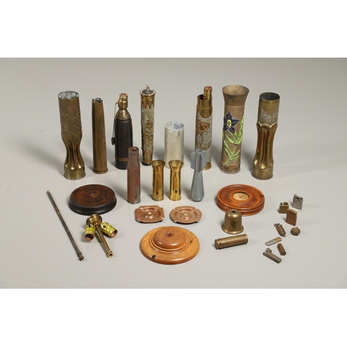 539 - A COLLECTION OF TRENCH ART SHELLS AND LIGHTERS. A collection of trench art to include two similar sh... 