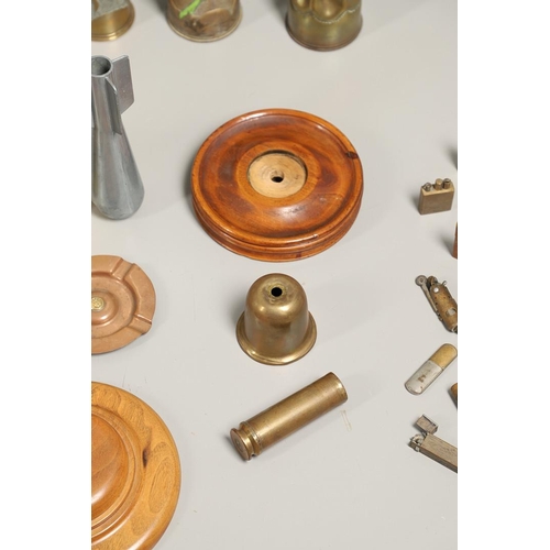 539 - A COLLECTION OF TRENCH ART SHELLS AND LIGHTERS. A collection of trench art to include two similar sh... 