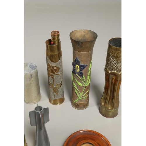 539 - A COLLECTION OF TRENCH ART SHELLS AND LIGHTERS. A collection of trench art to include two similar sh... 