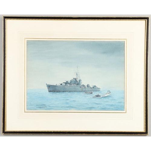 545 - H.M.S. JUNO RESCUING PILOT OF ALBACORE. Eric Tufnell 'H.M.S. Juno rescuing pilot of Albacore after M... 