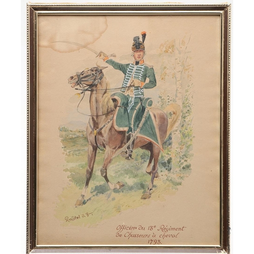 551 - RICHARD KNOTEL (1857-1914), FOUR MILITARY UNIFORM STUDIES. A collection of four watercolour studies ... 