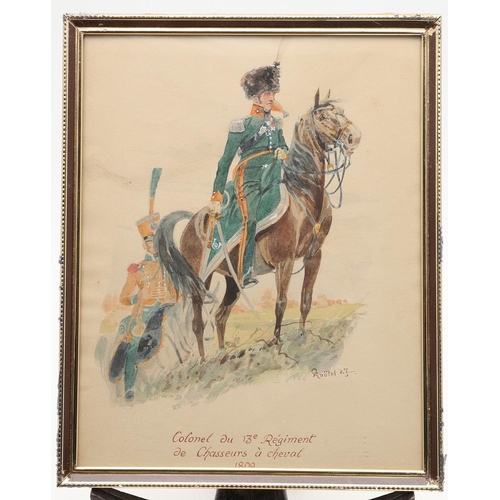 551 - RICHARD KNOTEL (1857-1914), FOUR MILITARY UNIFORM STUDIES. A collection of four watercolour studies ... 