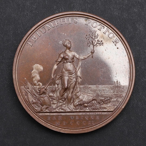 563 - A BRONZE MEDAL CELEBRATING THE PEACE OF AMIENS, 1802. A bronze medal by C.H. Kuchler, armoured and d... 