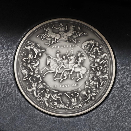 577 - A ROYAL MINT ANNIVERSARY SILVER EDITION OF THE WATERLOO MEDAL. A silver copy of the Watrerloo Medal ... 