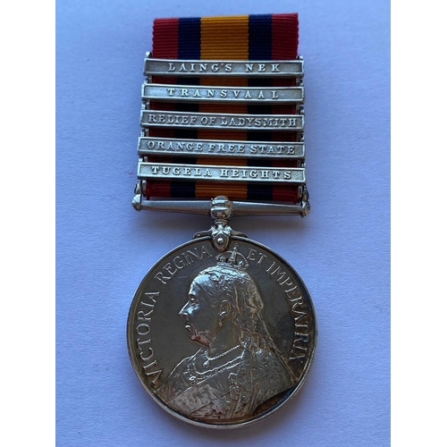 592 - A QUEEN's  SOUTH AFRICA MEDAL WITH FIVE CLASPS TO THE SOUTH LANCASHIRE REGIMENT. A Queen's  South Af... 