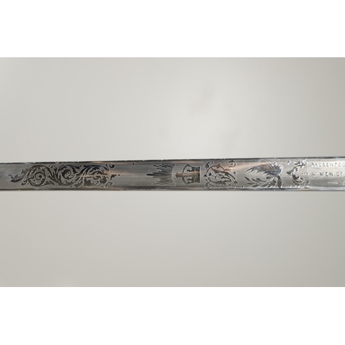 60 - AN 1895 PATTERN VICTORIAN INFANTRY OFFICER's  PRESENTATION SWORD. With an 82cm single edged, pointed... 