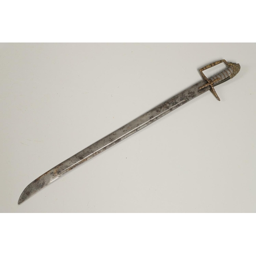 62 - A NAVAL CUTLASS WITH UNUSUALLY HEAVY BLADE, POSSIBLY LATE 18TH CENTURY. A late 18th century type Nav... 