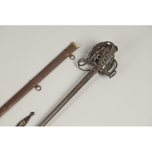 70 - AN 1828 PATTERN KINGS OWN BORDERERS BASKET HILT SWORD AND SCABBARD. With an 83cm pointed blade with ... 