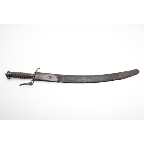 76 - AN UNUSUAL 19TH CENTURY SAW BACKED SABRE AND SCABBARD. With a 51.5cm curved, pointed, single edged s... 