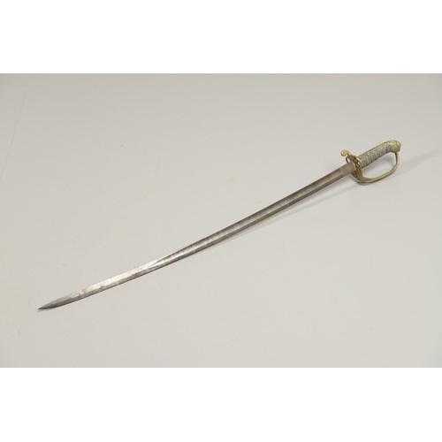 77 - A VICTORIAN 1845 PATTERN SWORD. With an 82cm slightly curved fullered and pointed blade with flat ba... 