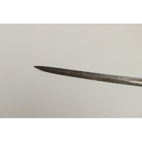 77 - A VICTORIAN 1845 PATTERN SWORD. With an 82cm slightly curved fullered and pointed blade with flat ba... 