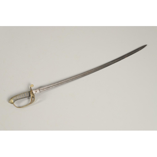 77 - A VICTORIAN 1845 PATTERN SWORD. With an 82cm slightly curved fullered and pointed blade with flat ba... 