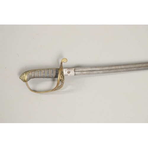 77 - A VICTORIAN 1845 PATTERN SWORD. With an 82cm slightly curved fullered and pointed blade with flat ba... 