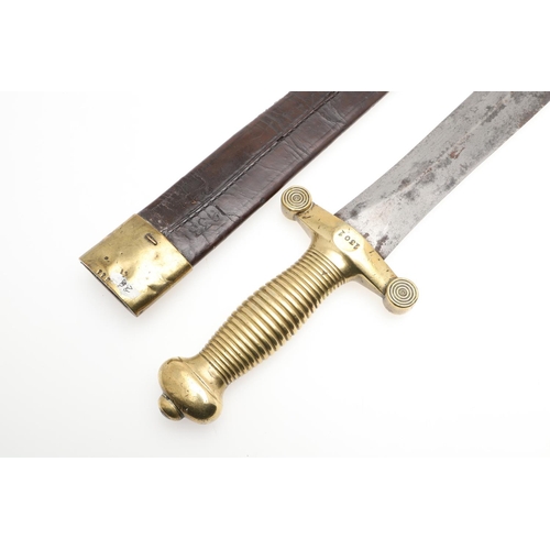 83 - AN 1831 PATTERN FRENCH ARTILLERY SHORT SWORD AND SCABBARD. With a 48cm double edged pointed blade wi... 