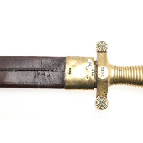 83 - AN 1831 PATTERN FRENCH ARTILLERY SHORT SWORD AND SCABBARD. With a 48cm double edged pointed blade wi... 