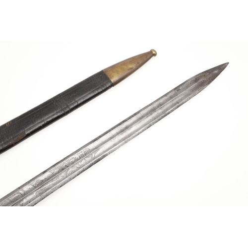 84 - A 19th CENTURY FRENCH SHORT SWORD AND SCABBARD. With a 44.5cm pointed, double edged and double fulle... 