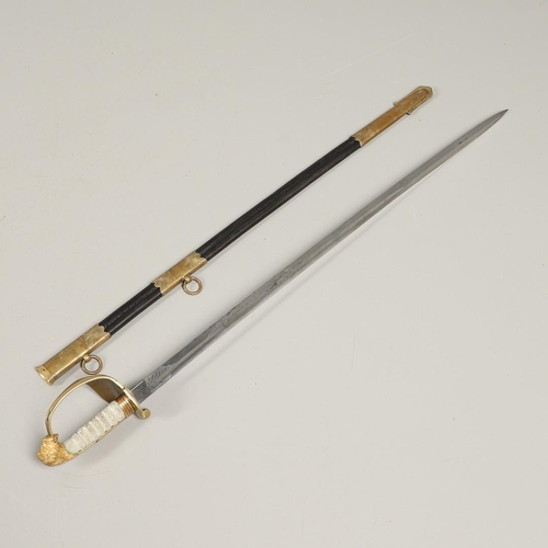 88 - A VICTORIAN ROYAL NAVAL RESERVE OFFICER's  SWORD AND SCABBARD. With an unusually long 81cm blade wit... 