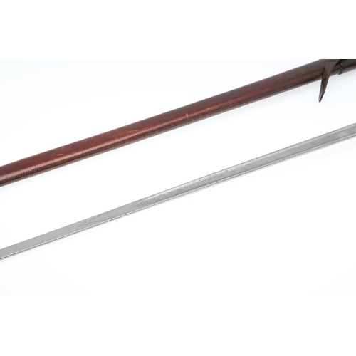 91 - AN 1897 GEORGE V STAFF SERGEANT's  SWORD AND SCABBARD. With an 82cm pointed, unsharpened blade with ... 