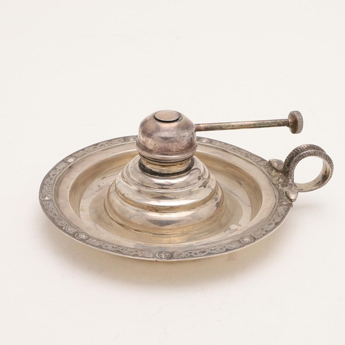 104 - A MODERN SILVER BURNER. circular form, with a snake-ring handle, a 