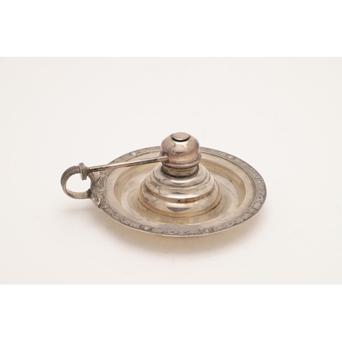 104 - A MODERN SILVER BURNER. circular form, with a snake-ring handle, a 