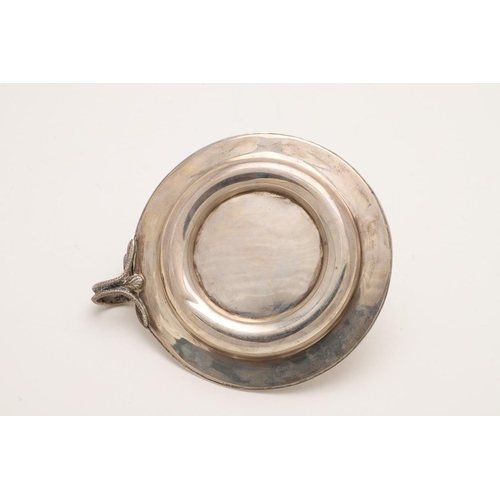 104 - A MODERN SILVER BURNER. circular form, with a snake-ring handle, a 