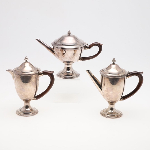 A Modern Silver Tea Pot, Coffee Pot & Argyle. Of Circular Form, With 