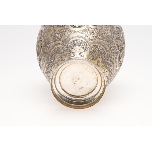 109 - A LATE 19TH/ EARLY 20TH CENTURY ISFAHAN PERSIAN SILVER VASE. with a tapering ovoid body, decorated p... 