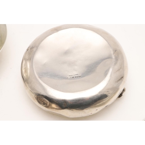 111 - SILVER ASHTRAYS:-. five silver ashtrays (one inscribed & one with an emblem) and a glass mounted ash... 