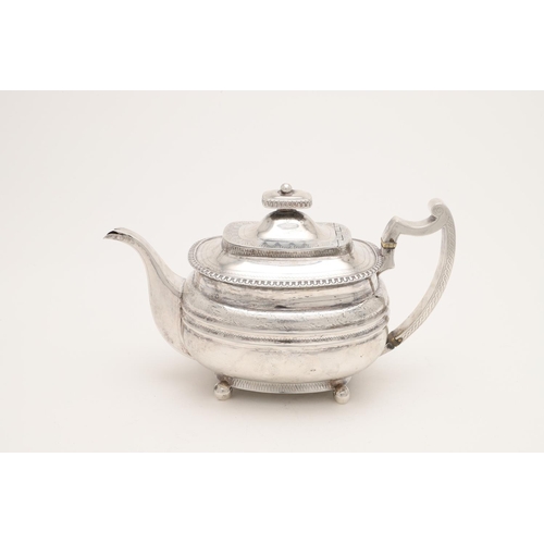 114 - A GEORGE III NORTH-COUNTRY PROVINCIAL SILVER TEA POT. of rounded oblong form, with an egg & dart bor... 