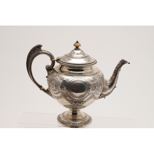 119 - A VICTORIAN FOUR-PIECE SILVER TEA & COFFEE SERVICE. of circular bellied form, with embossed, chased ... 