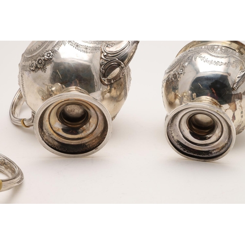 119 - A VICTORIAN FOUR-PIECE SILVER TEA & COFFEE SERVICE. of circular bellied form, with embossed, chased ... 