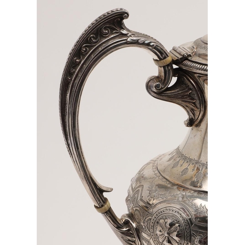 119 - A VICTORIAN FOUR-PIECE SILVER TEA & COFFEE SERVICE. of circular bellied form, with embossed, chased ... 