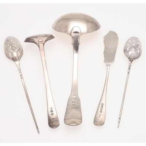 12 - TWO 18TH CENTURY SILVER MOTE SPOONS. one with a shell-back, struck twice with the makers mark 