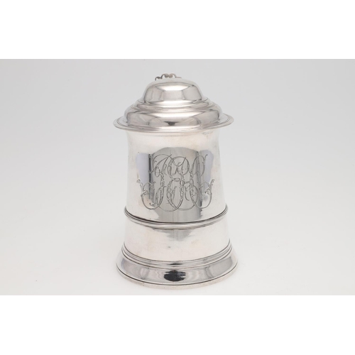 144 - A GEORGE III TAPERING SILVER TANKARD. circular, with an applied moulded girdle, an 'S'-scroll handle... 