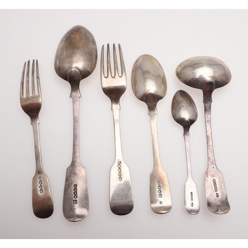 15 - A VICTORIAN PART-CANTEEN OF FIDDLE PATTERN SILVER FLATWARE. comprising of 12 table forks, 10 dessert... 