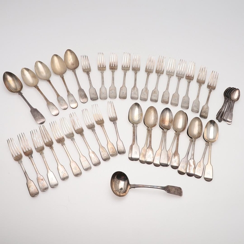 15 - A VICTORIAN PART-CANTEEN OF FIDDLE PATTERN SILVER FLATWARE. comprising of 12 table forks, 10 dessert... 